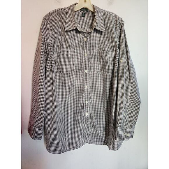 LRL Ralph Lauren Women Grey & White Gingham Print 100% Cotton Blouse size 2X - Picture 1 of 7
